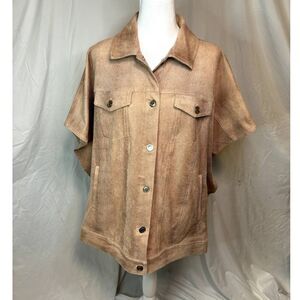 Chicos Womens Trucker Cape Oversized Ruena Desert Tan Faux Suede Reptile Print